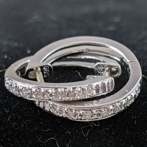 14K White Gold & Diamond Hoop Earrings